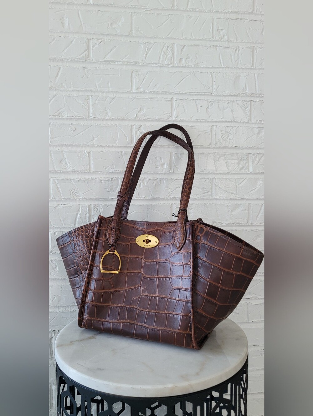 MARGOT Croc-Embossed Leather Tote Two Way Bag with Gold Hardware